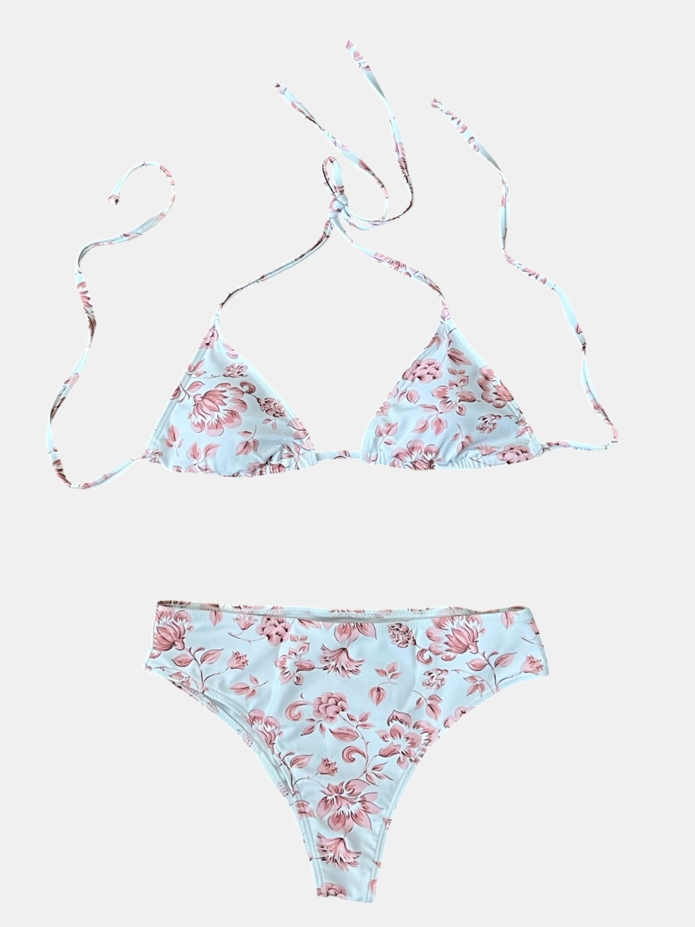 Floral Triangle Bikini Set in Soft Pink and White